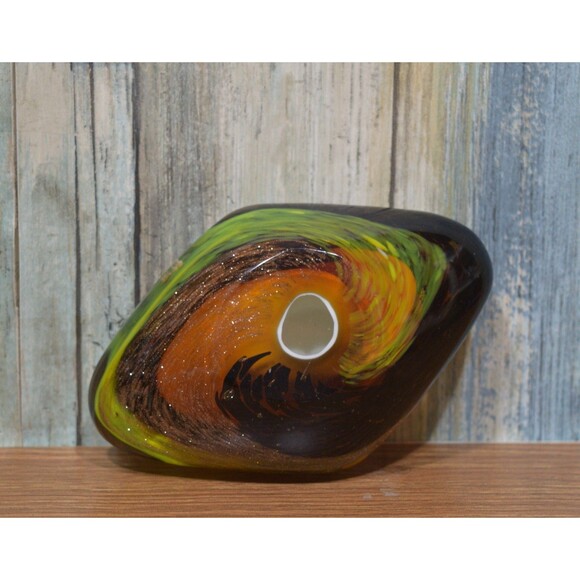 Hand Blown Art Glass Paperweight Green Copper Aventurine Swirl Galaxy Stone - Picture 4 of 8